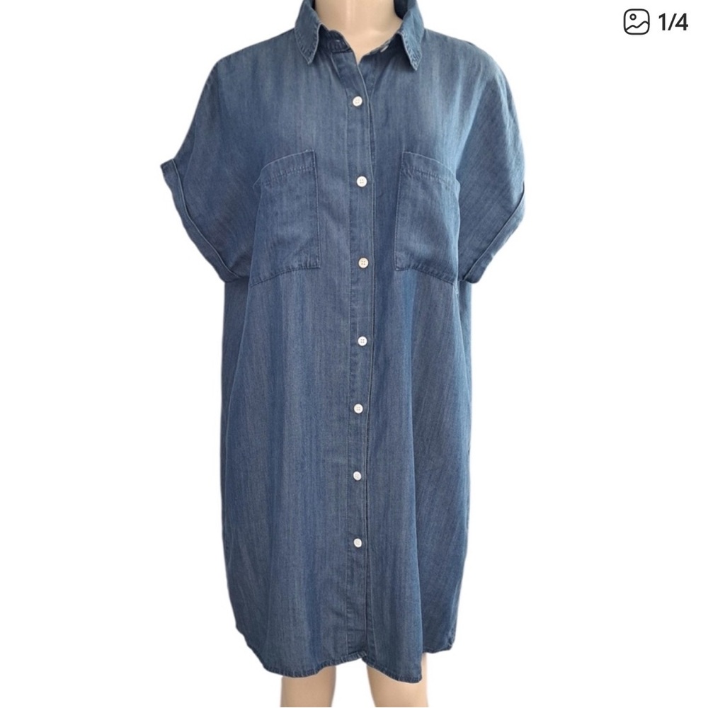 Denim Midi Shirt Dress Blue - Relaxed